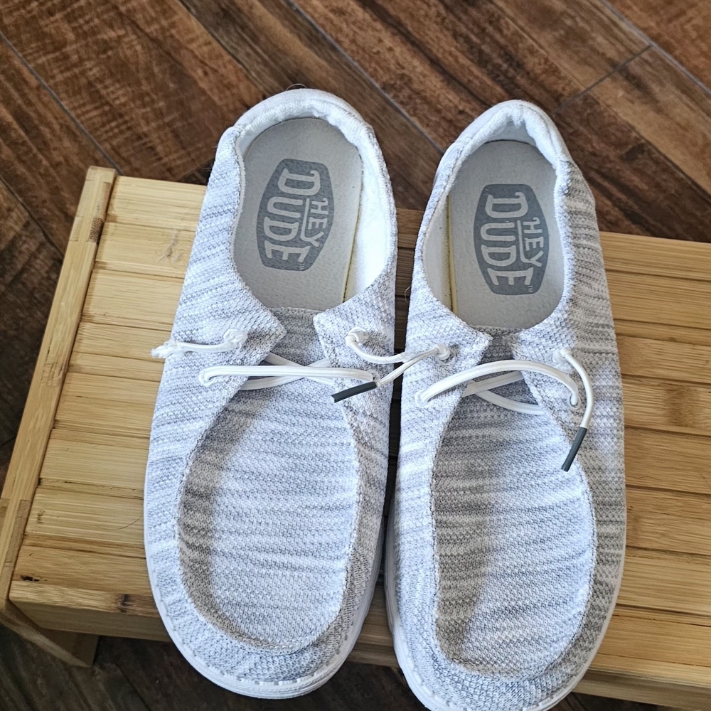 Hey Dude Women's Gray and White Flats